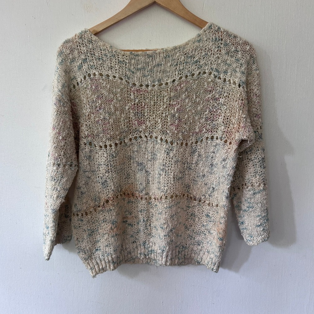 Vintage Albee Confetti Knit Sweater Multi Color Speckled Cream Womens Medium